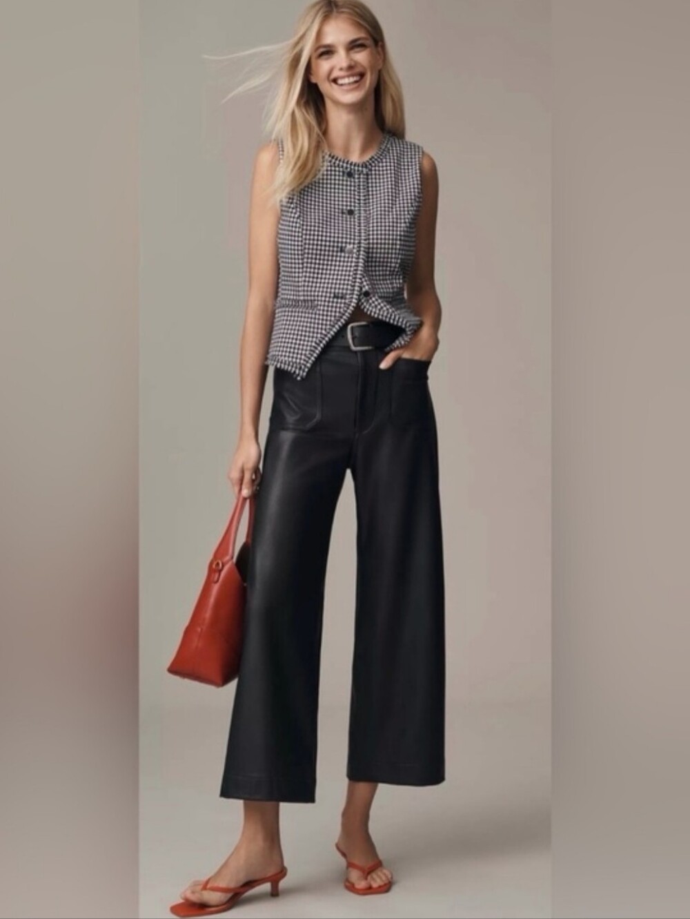 NWOT Maeve Colette Faux-Leather High-Rise Wide-Leg Cropped Pants Sz 27